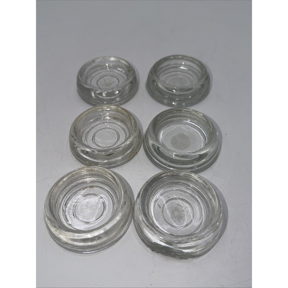 Vintage Large Furniture Coasters Clear Glass Set Of 6 Floor Protectors READ 2"